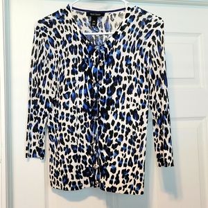 White House Black Market Blue Leopard Print Cardigan Size XS